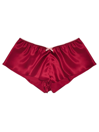 Beneath The Bloom Burgundy Silk French Knicker by Ayten Gasson on a white background