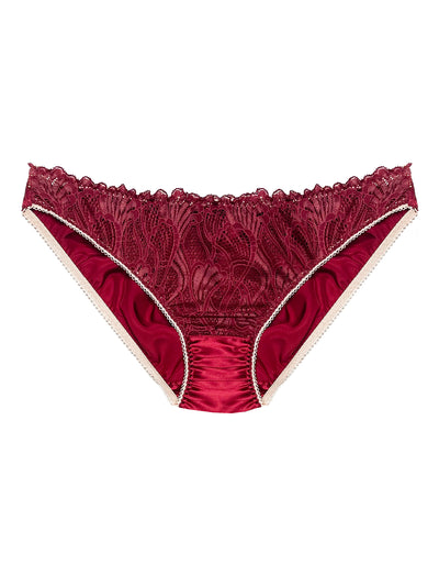 Beneath The Bloom Burgundy Silk Knicker by Ayten Gasson on a white background