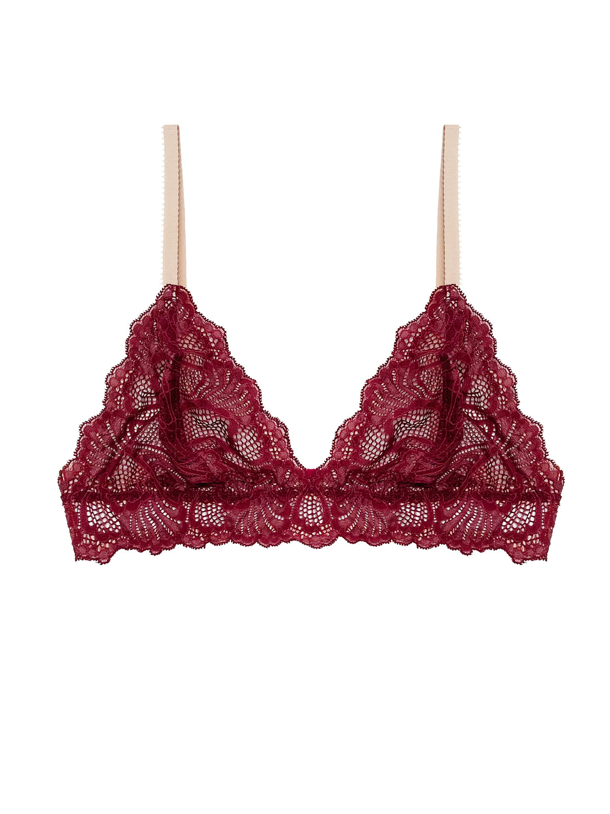 Beneath The Bloom Burgundy Lace Bralette by Ayten Gasson on a white background
