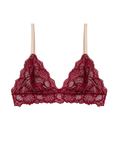 Beneath The Bloom Burgundy Lace Bralette by Ayten Gasson on a white background