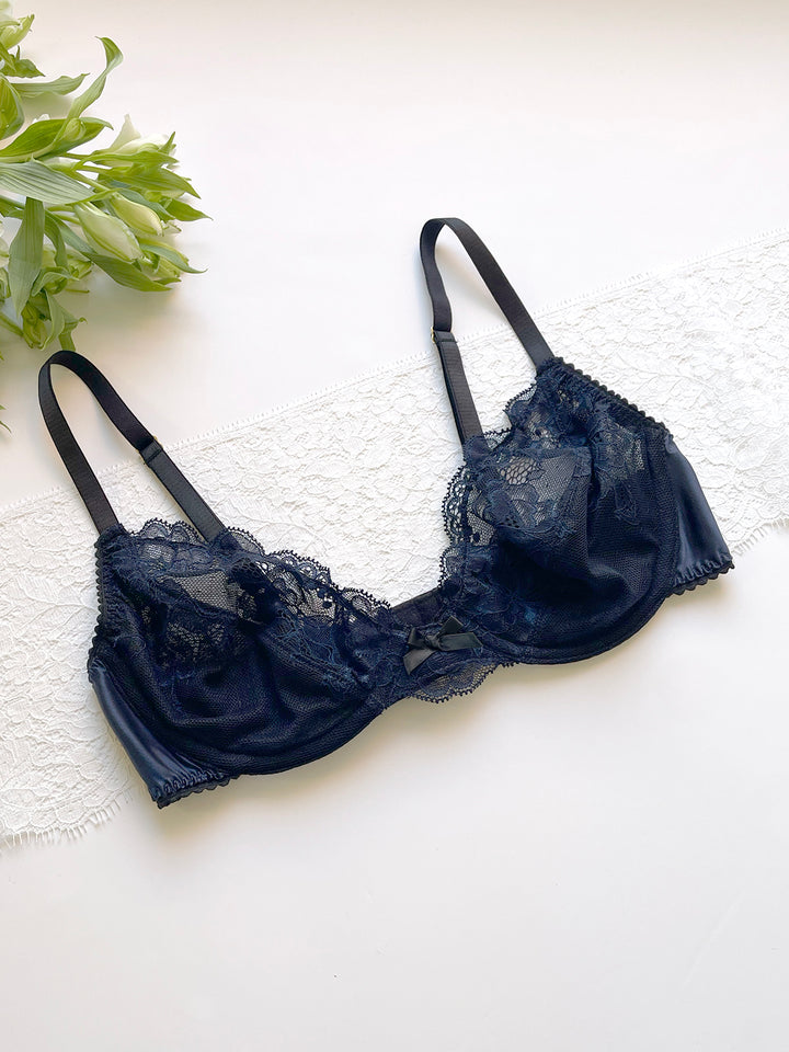 Navy Silk Plunge Bra | Luxury Lace Lingerie Brighton – Ayten Gasson