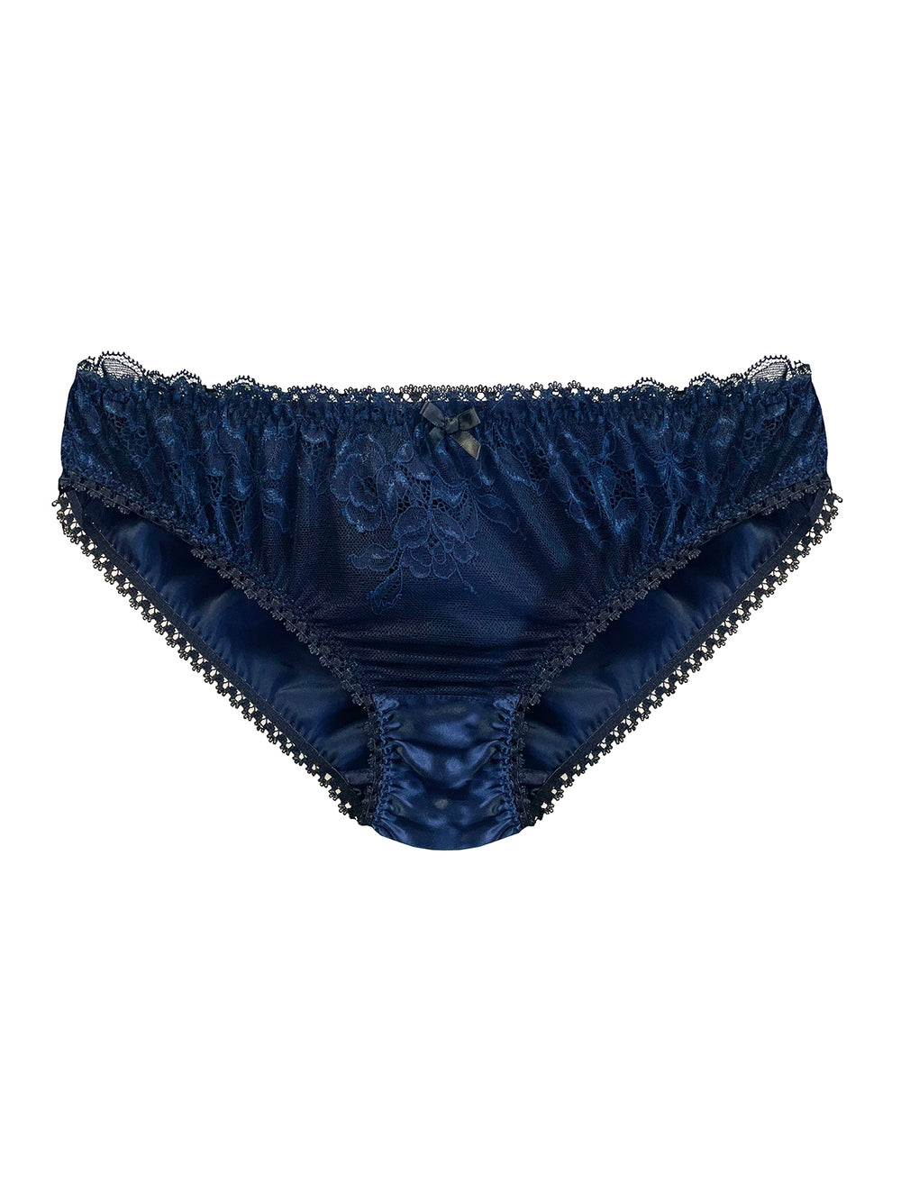 Camilla navy silk knicker with lace front panel - handmade luxury lingerie by Ayten Gasson