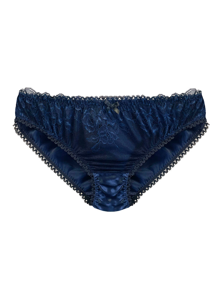 Camilla navy silk knicker with lace front panel - handmade luxury lingerie by Ayten Gasson