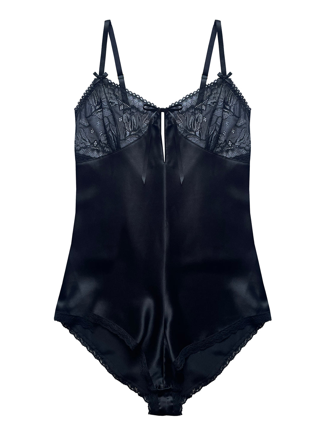 Clara black silk teddy with Oeko-Tex lace cups and adjustable gold straps - handmade luxury lingerie