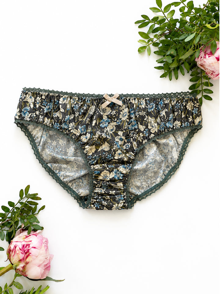 Country Garden Cotton Knicker in Grey – OEKO-TEX® certified floral cotton knicker, handmade in Brighton by Ayten Gasson