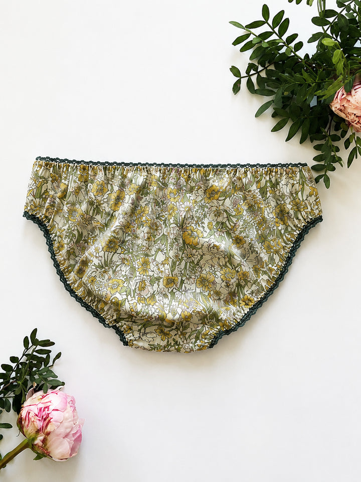 Cream Country Garden Cotton Knicker – romantic English wildflower print on soft cotton, handmade in our Brighton studio