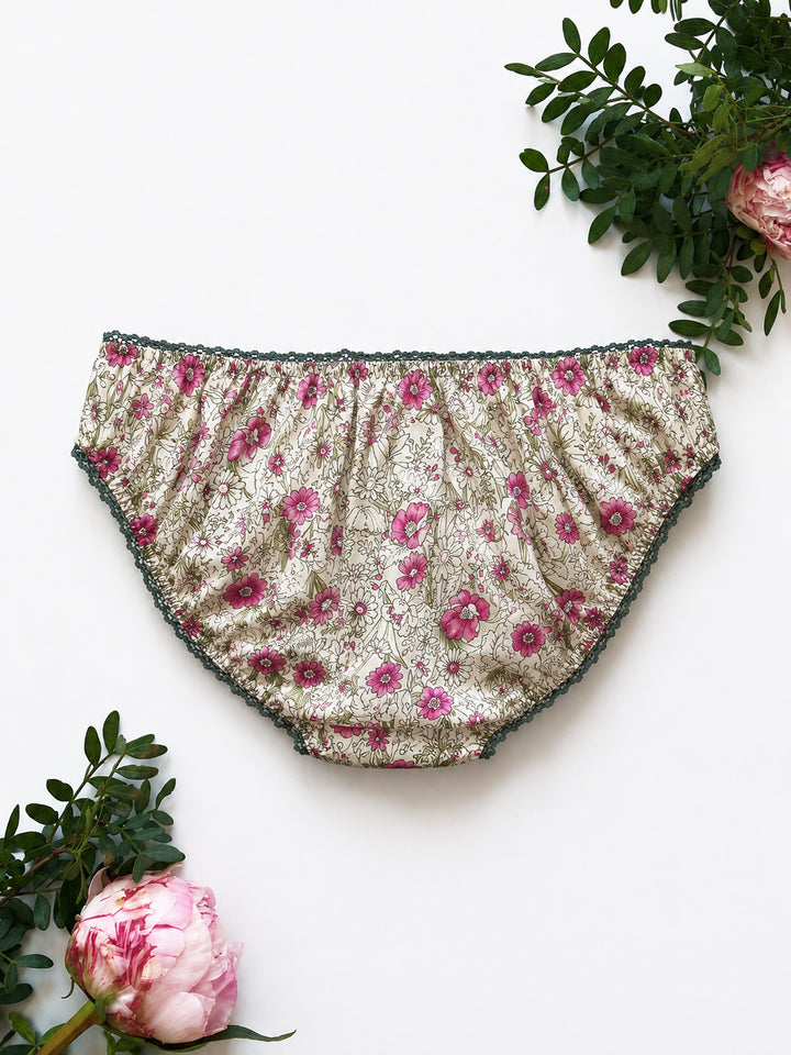 Light Cream Country Garden Cotton Knicker – delicate vintage wildflower print on soft cotton, handmade in our Brighton studio