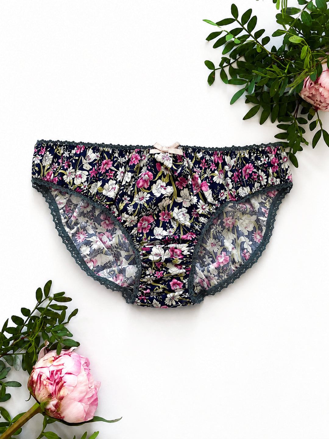 Country Garden Cotton Knicker in Navy – OEKO-TEX® certified floral cotton knicker, handmade in Brighton by Ayten Gasson