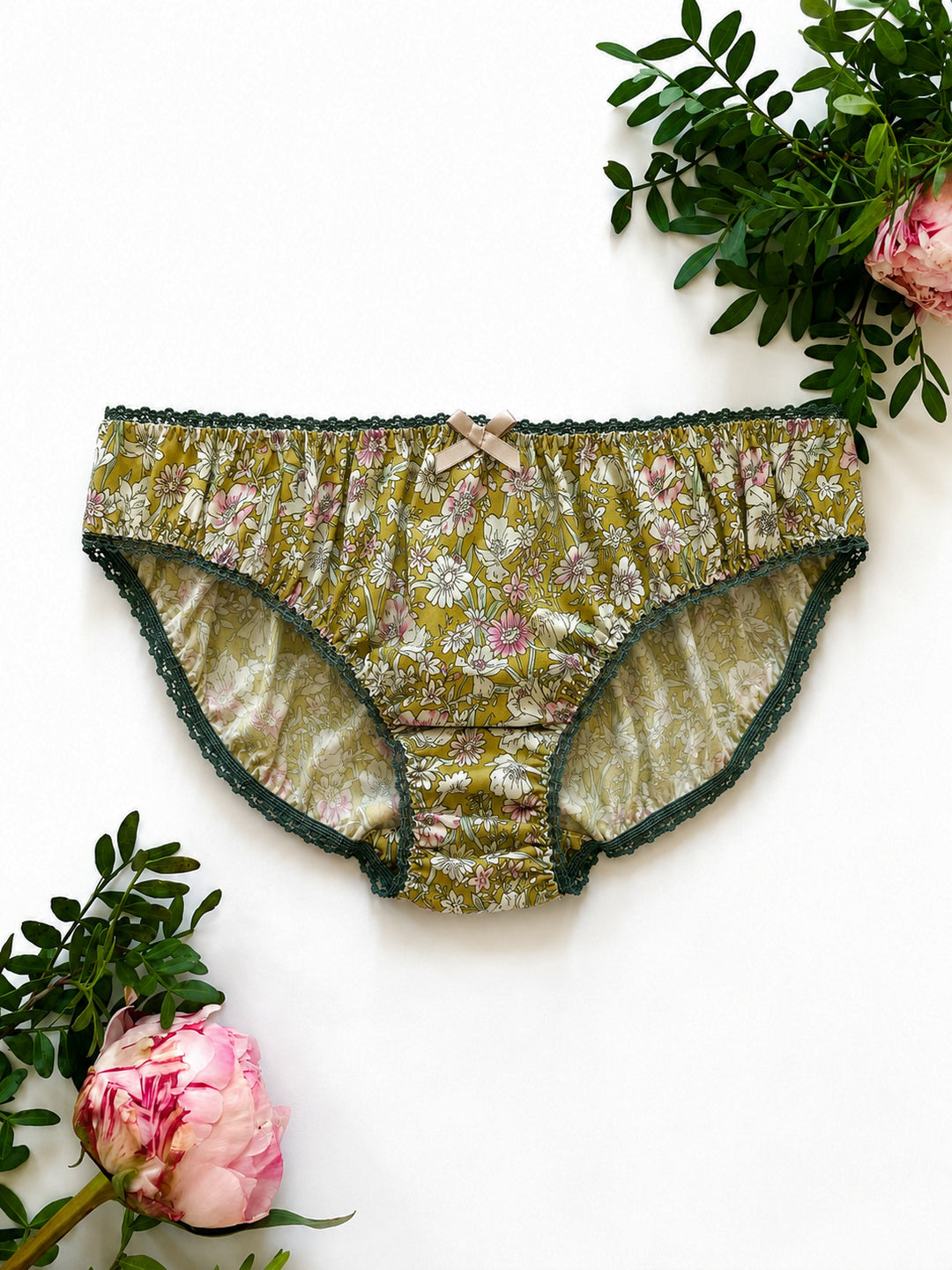 Country Garden Cotton Knicker in Sage Green – OEKO-TEX® certified floral cotton knicker, handmade in Brighton by Ayten Gasson
