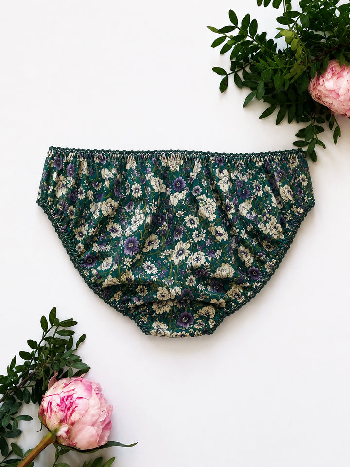 Country Garden Cotton Knicker in Teal Back – OEKO-TEX® certified floral cotton knicker, handmade in Brighton by Ayten Gasson