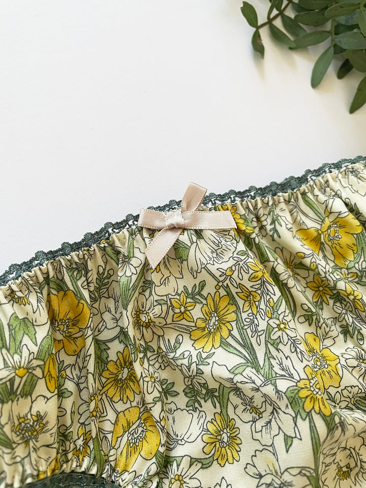 Cream Country Garden Cotton Knicker – romantic English wildflower print on soft cotton, handmade in our Brighton studio