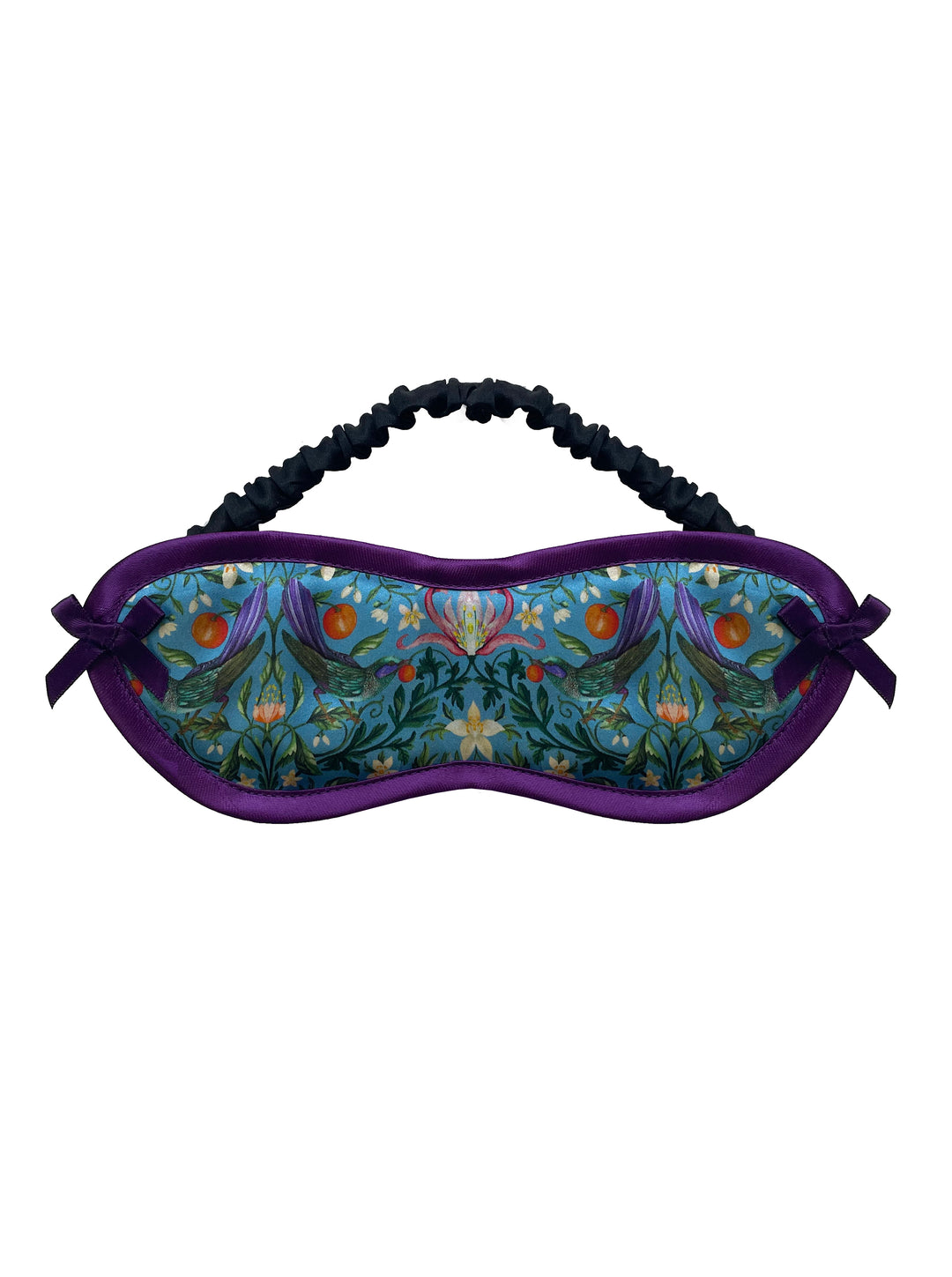 Forbidden Orchid Liberty London silk eye mask with blue floral print - handmade luxury sleep mask by Ayten Gasson