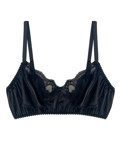 Harper Black Silk & Lace Non Wired Bra on a white background