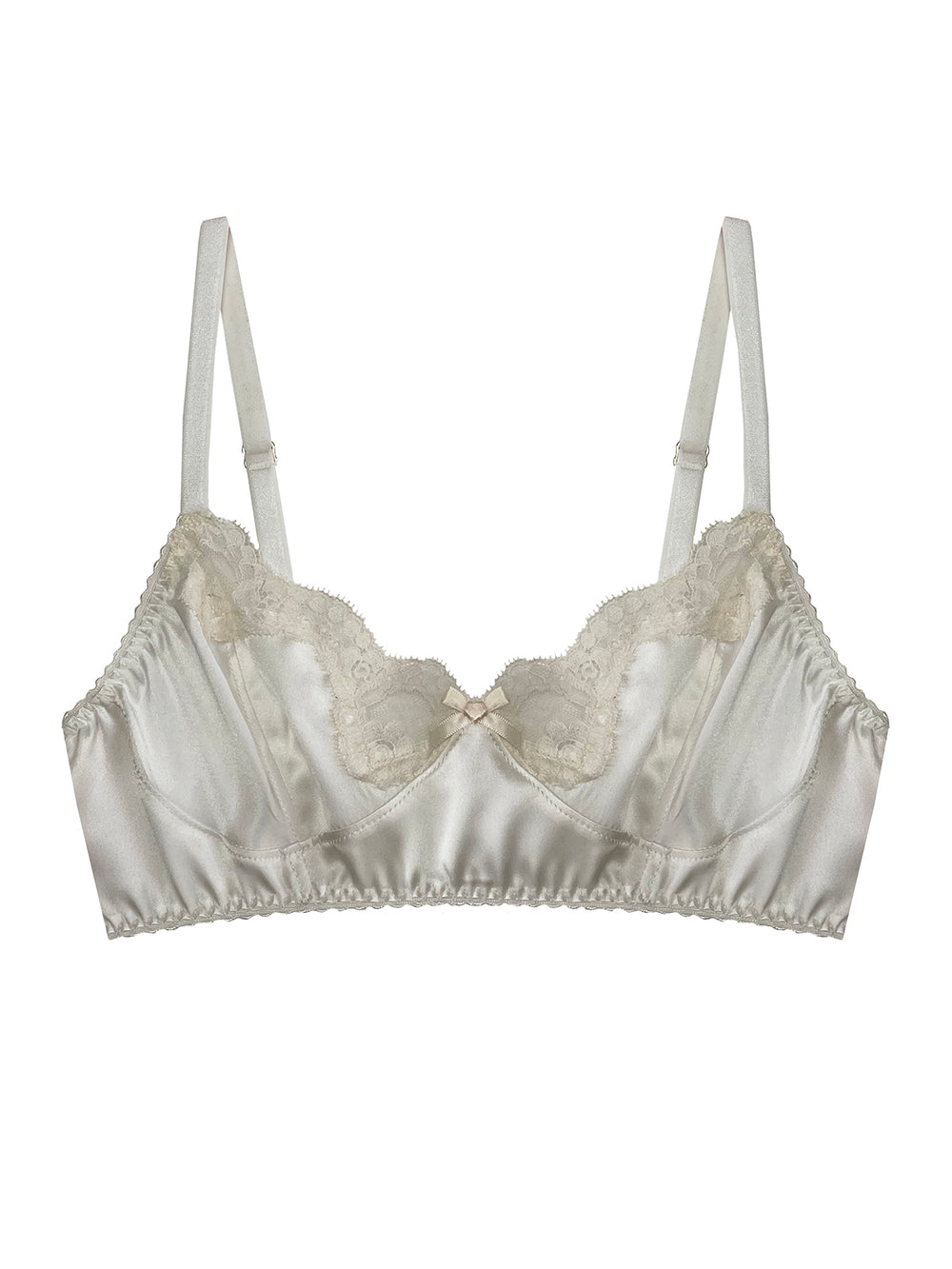Harper ivory silk and lace non-wired bralette on white background - handmade luxury lingerie Brighton