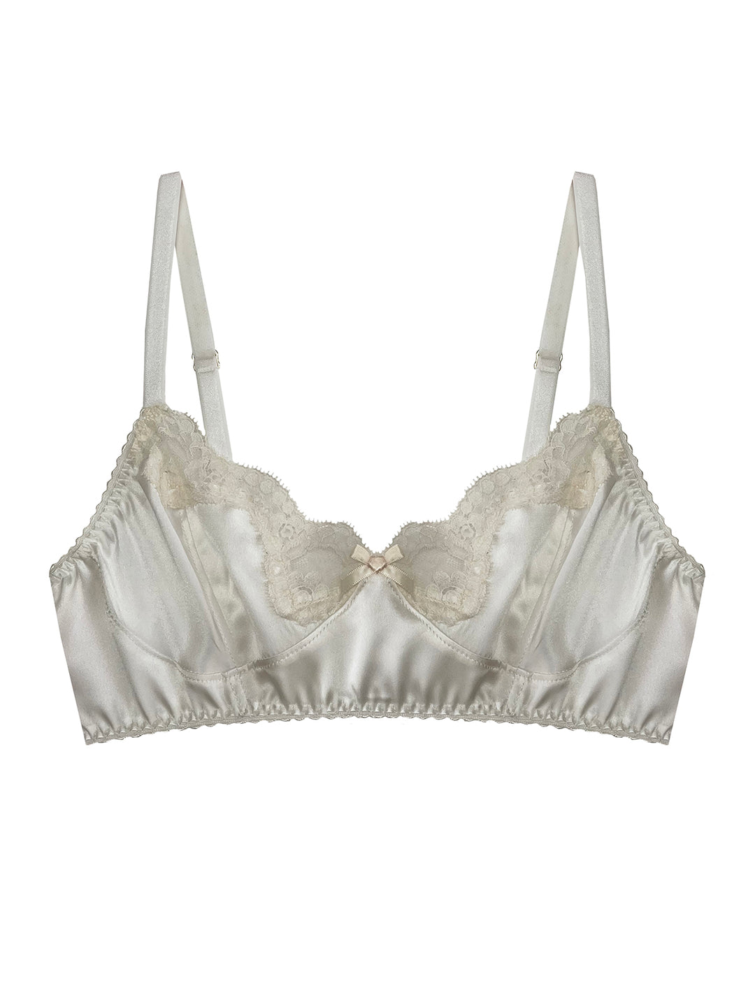 Harper ivory silk and lace non-wired bralette on white background - handmade luxury lingerie Brighton