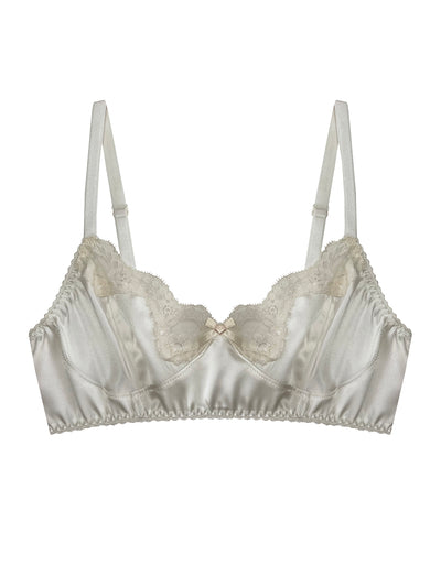 Harper Ivory Silk & Lace Non Wired Bra -Silky bra with lace detailing on a white background