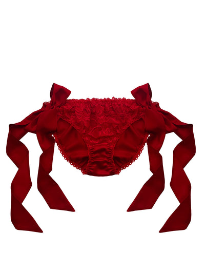 Lottie Red Organic Silk & Lace Side Tie Knicker