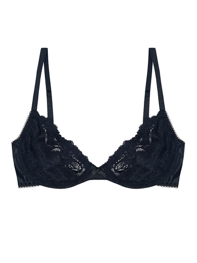 Luna Black Silk & Lace Plunge Bra on a white background
