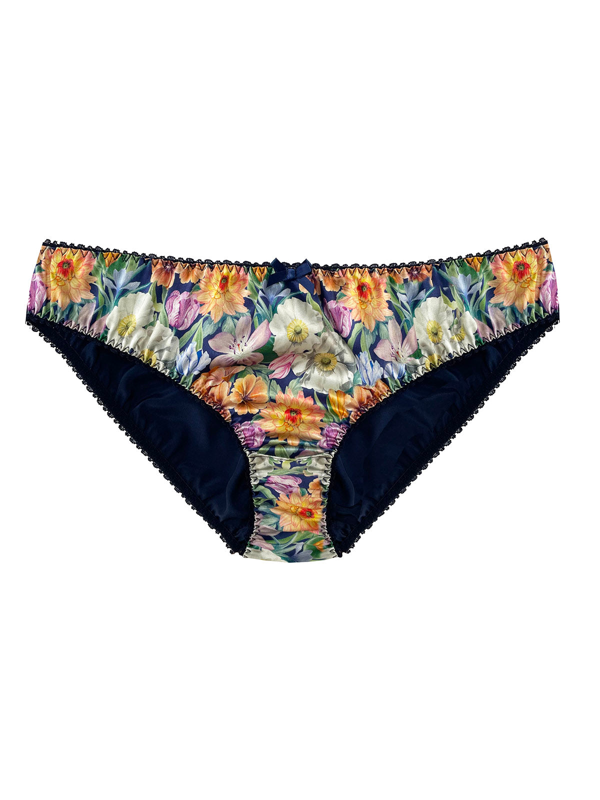 Floral-patterned Melody Bloom Liberty Silk Knicker on a white background