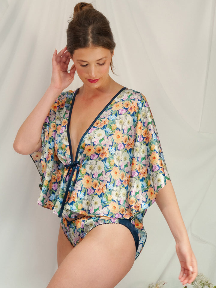  Melody Bloom Liberty silk bed jacket and knicker lifestyle - handmade luxury nightwear Brighton