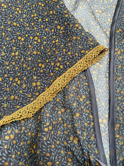 Close-up of the Myrtle Chiffon Liberty Silk Bed Jacket by Ayten Gasson