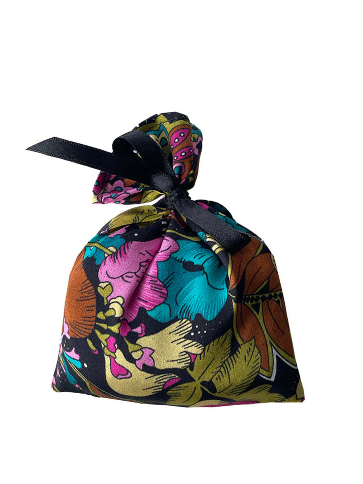 Neon Bloom Liberty London silk lavender bag with vibrant floral print - handmade luxury aromatherapy gift by Ayten Gasson