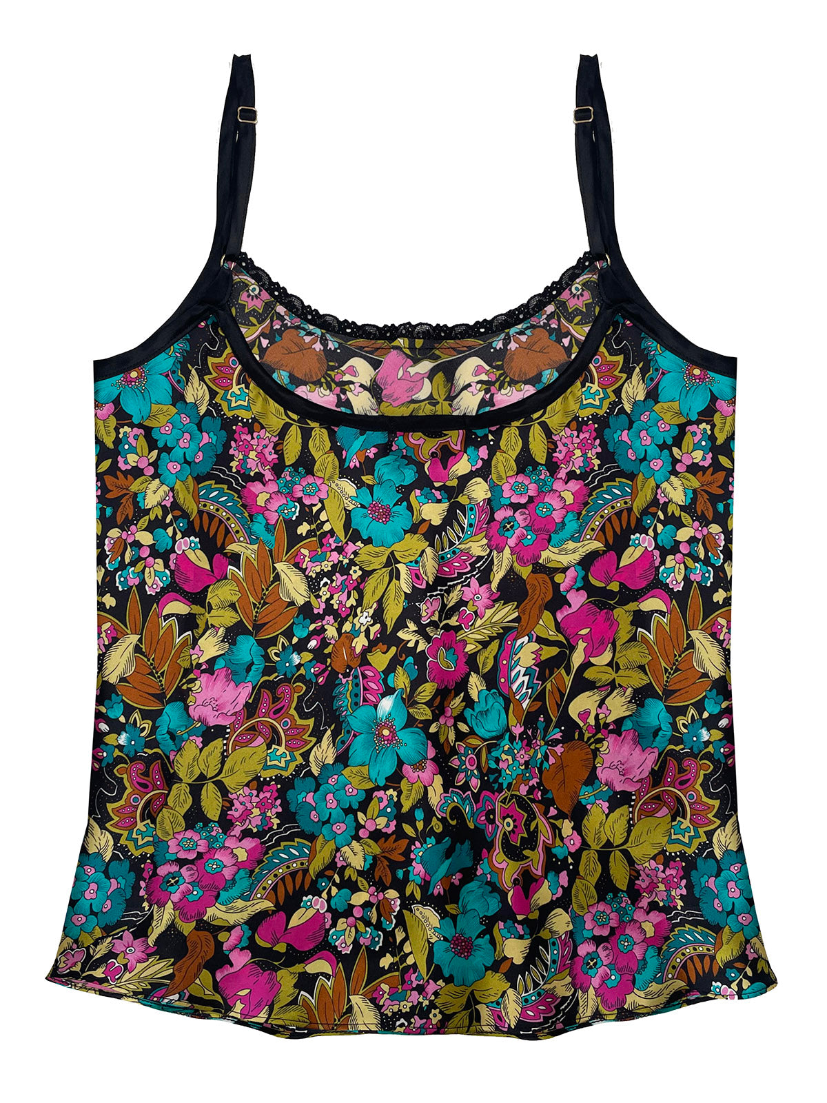 Colorful floral patterned camisole on a white background