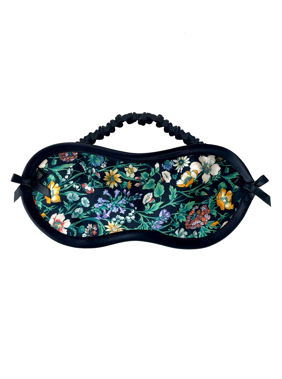 Rachel Meadow Liberty London silk eye mask with floral meadow print - handmade luxury sleep mask by Ayten Gasson