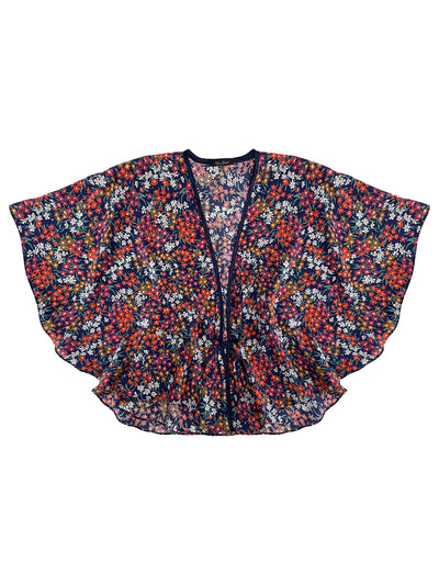 Sea Blossom Liberty Navy Silk Bed Jacket on a white background