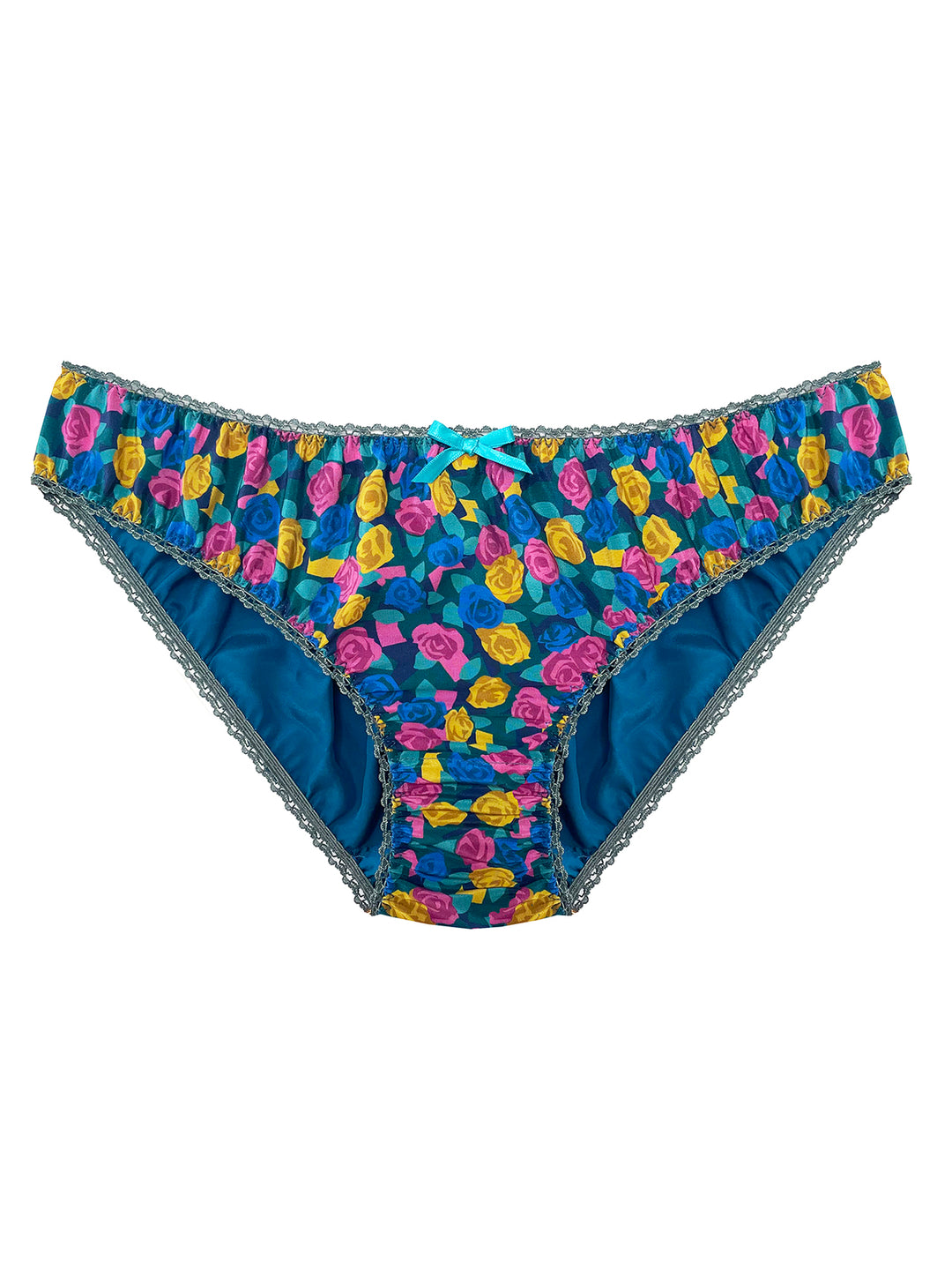 Stone Rose Liberty London silk knicker with blue floral print - handmade luxury lingerie by Ayten Gasson