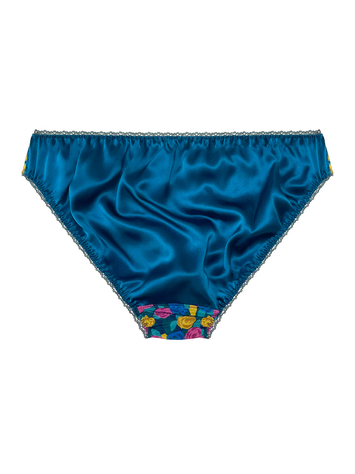 Stone Rose Liberty silk knicker back view with lace trim - handmade luxury lingerie Brighton