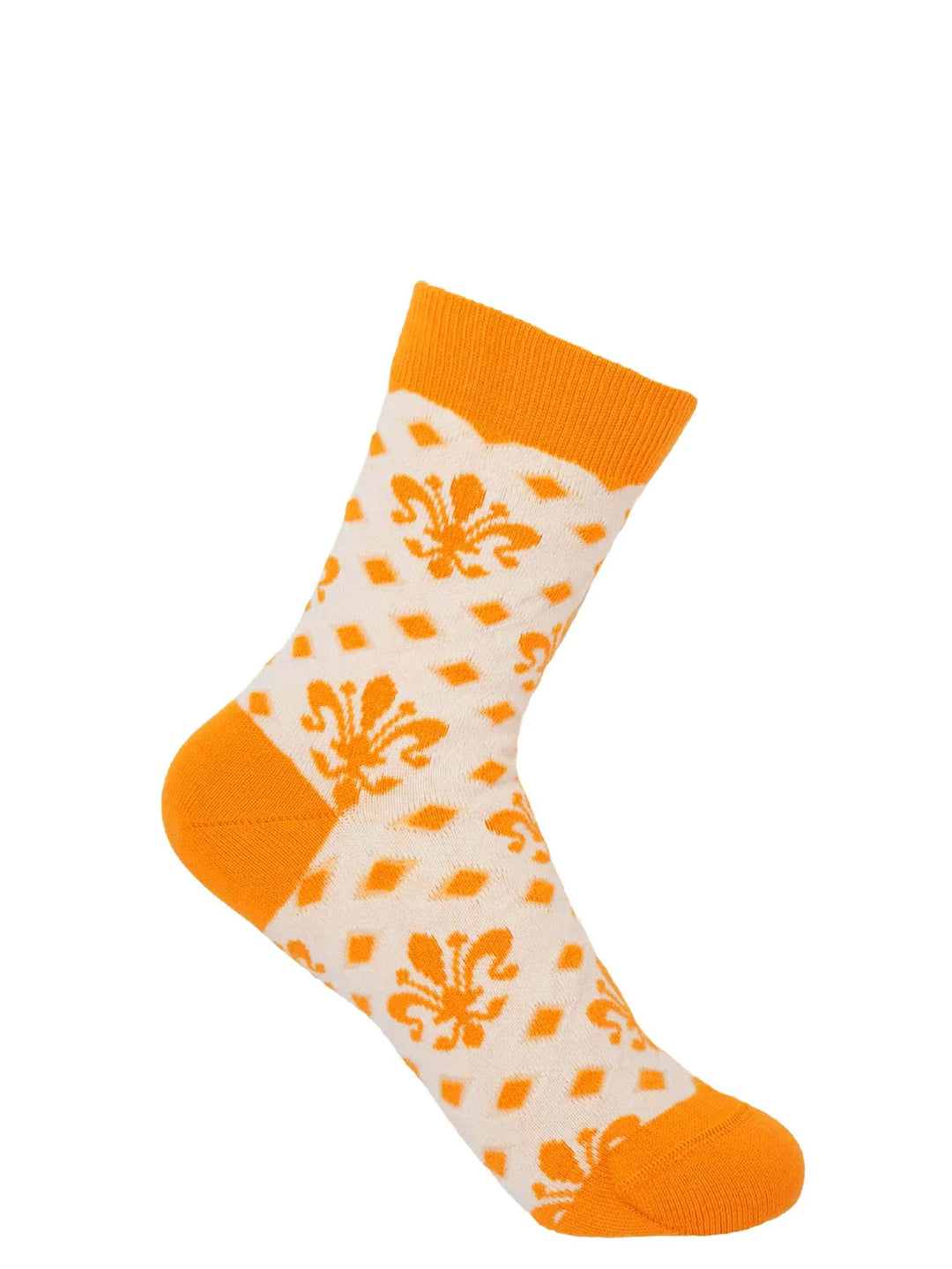Peper Harow fleur de lis cream socks with orange floral pattern - luxury women's hosiery gift