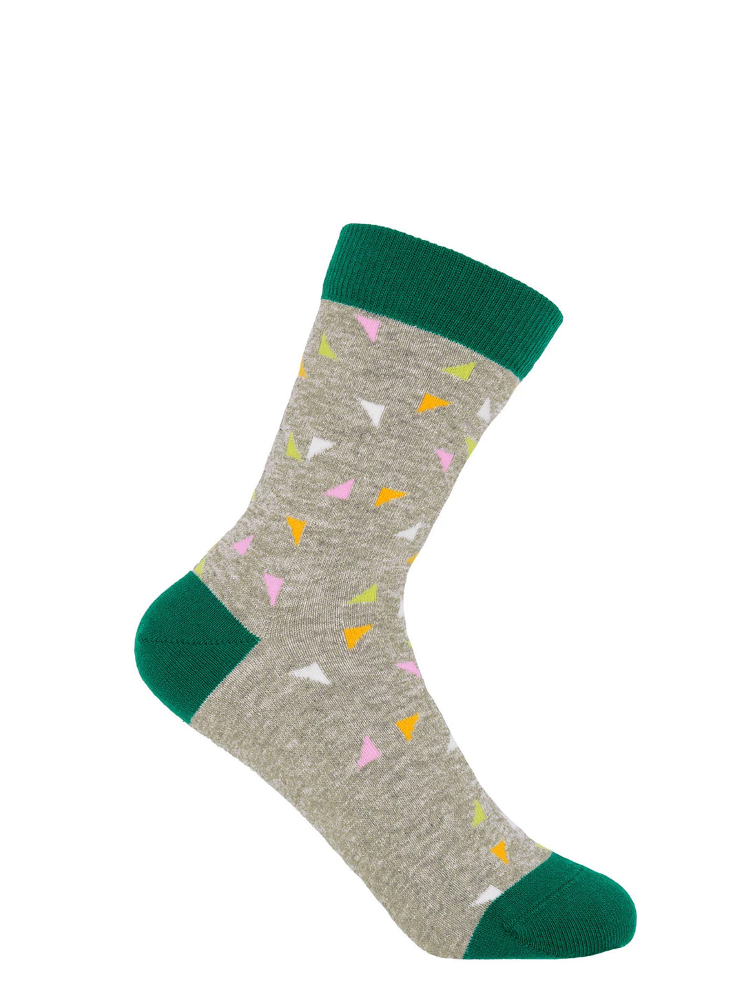 Peper Harow trilateral grey socks with green accents and geometric pattern - luxury women's hosiery gift