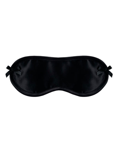 Luxurious oversized black silk eye mask with silk-covered elastic trim