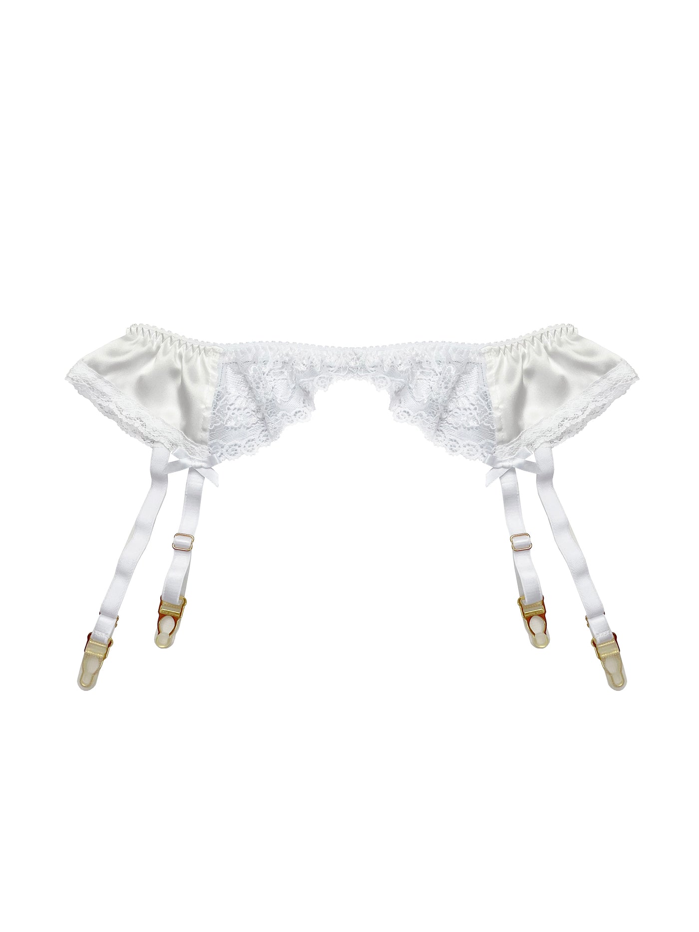 Luxury suspender belt made from Oeko-Tex certified materials, with a silk band and lace detailing, designed for comfort and sophistication