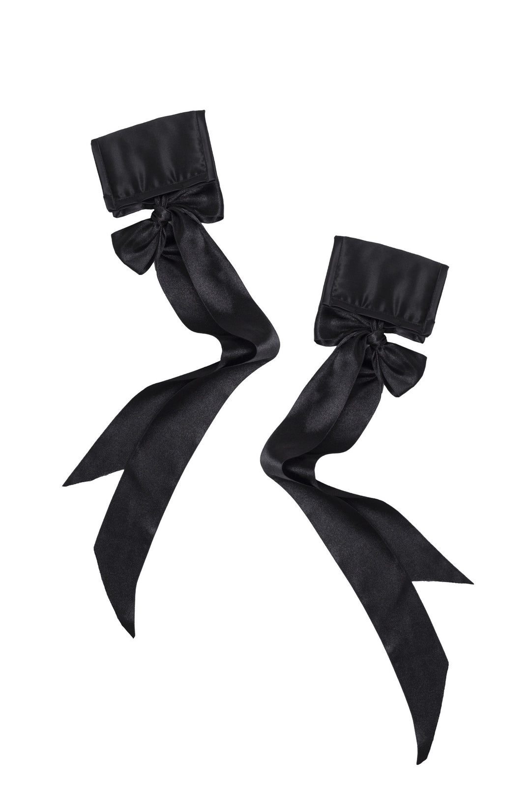  Nina black silk cuffs with satin ribbon ties - handmade luxury bedroom accessories by Ayten Gasson