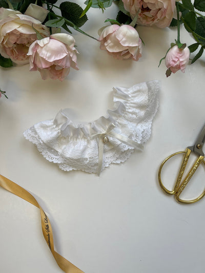 Luxury silk garter with Cluny Lace, Aquamarine gemstone, and gold or silver wire wrapping