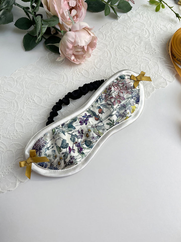 Wildflower Liberty silk eye mask with padded lining and elastic strap - handmade luxury sleep accessory